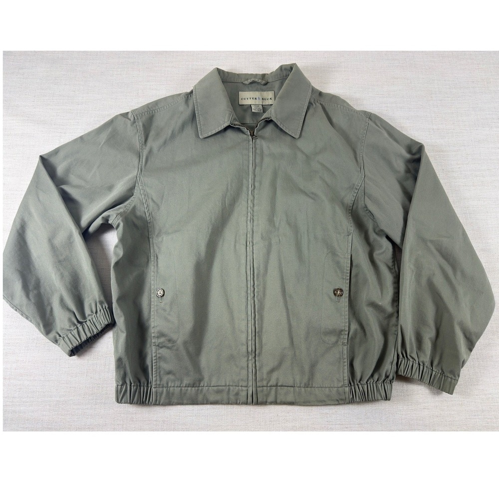 Cutter & Buck Mens Harrington Jacket Medium Green Cotton Full Zip Lightweight